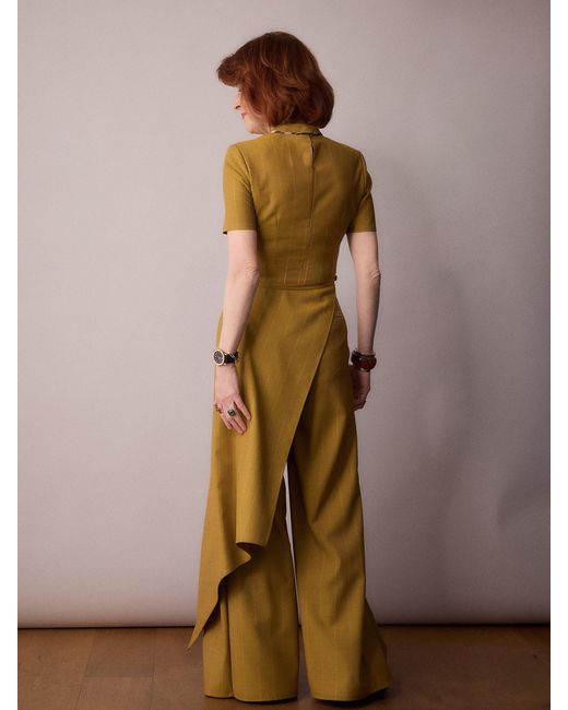 Amanda Thompson Couture Metallic Tilda Asymmetric Top/ Mustard Pinstripe