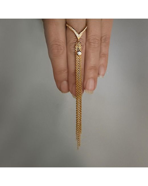 SALLY SKOUFIS Metallic Minx Chain Ring With Made Cz Diamond Stimulant