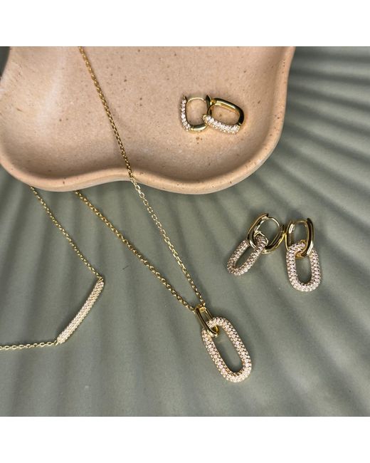 Clemence Wren Metallic Oval Pave Gemstone Huggie Earrings