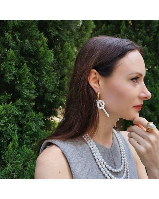 Farra White Freshwater Pearls Butterfly Knot And Tassel Asymmetric Earrings