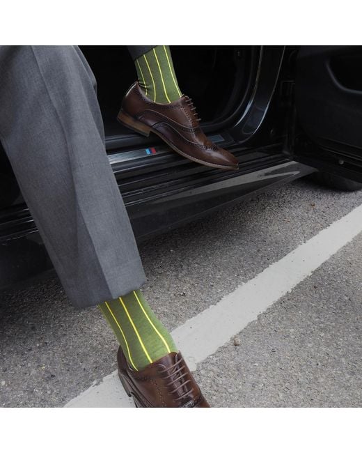 Peper Harow - Made in England Green Pin Stripe Socks for men