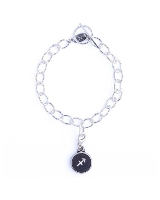 N'damus London White Sagittarius Zodiac Sterling & Leather Curb Bracelet