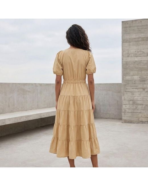 Modenaire Natural Tiered Midi Dress Fluid A-Line Form