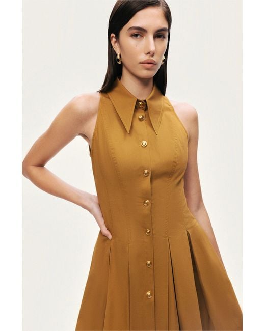Nocturne Brown Sleeveless Pleated Mini Dress