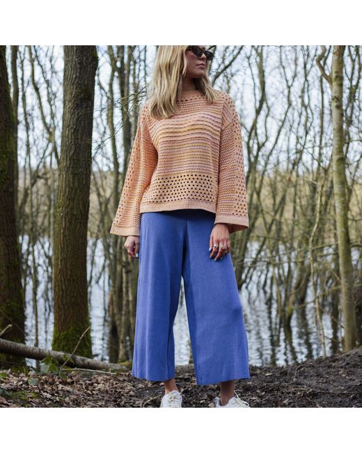 Cara & The Sky Yellow Gala Recycled Cotton Mix Crochet Wide Sleeve Jumper