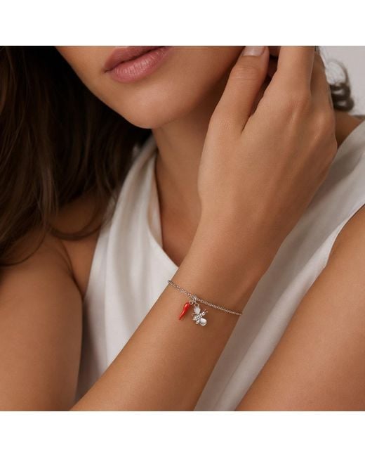 Unaloe Metallic Sterling Bee And Cornicello Charm Bracelet