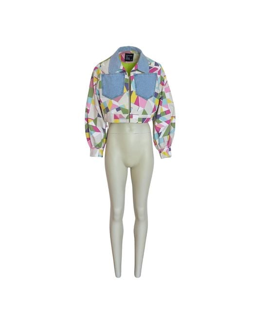 Couture to Your Door Blue Geometric Pastel Bomber Jacket