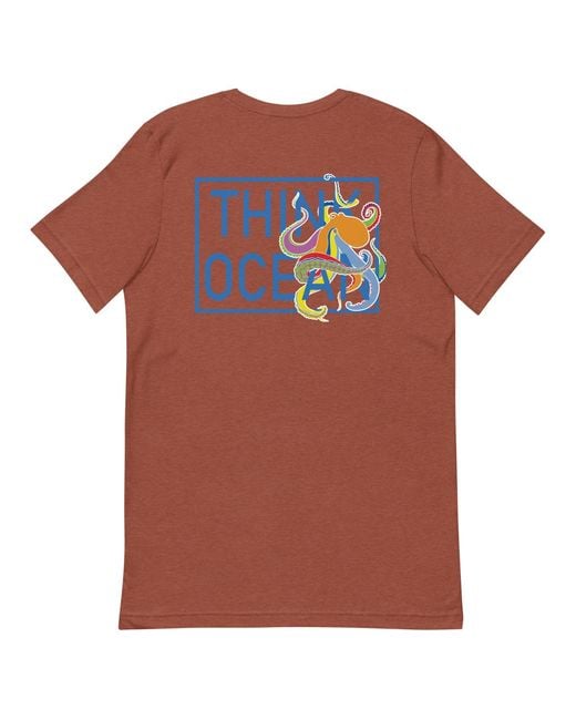 Anchor and Crew Orange Clay Think Ocean Octopus Fluorescence Cotton Embroidered T-Shirt