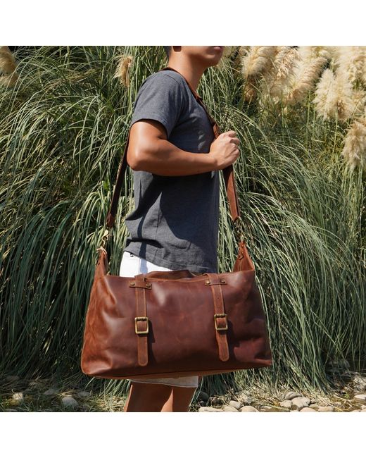 Touri Brown Large Genuine Leather Holdall for men