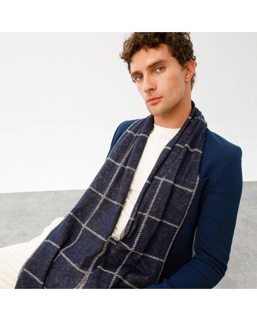 Mohair&Angora Blue Roman Check Scarf for men