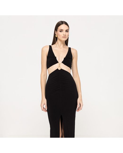 Nissa Black Cut-Out Jersey Midi Dress