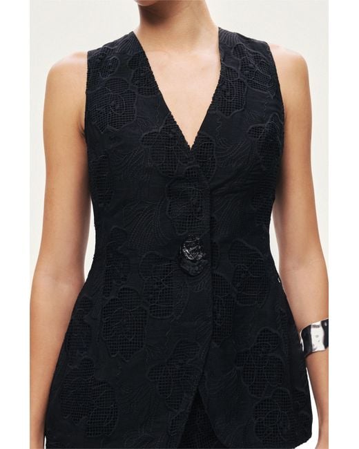Nocturne Black Textured Tailored Vest