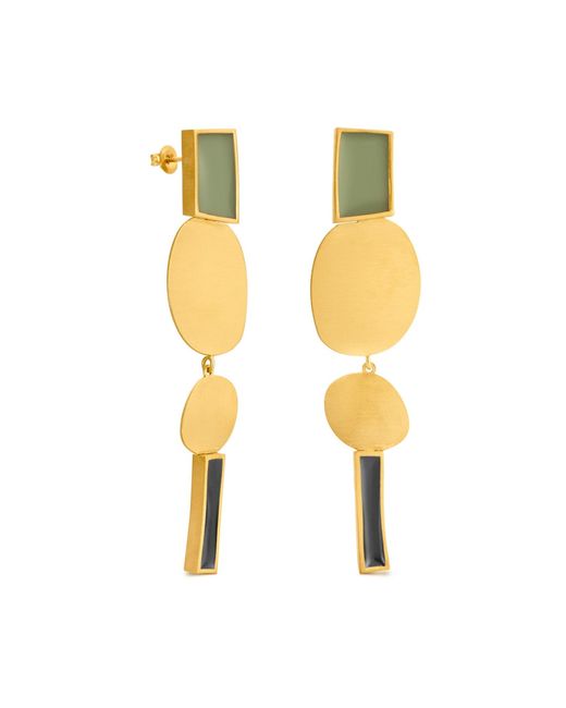 Joidart Metallic Extra-Long Golden Earrings Collage Multicolored