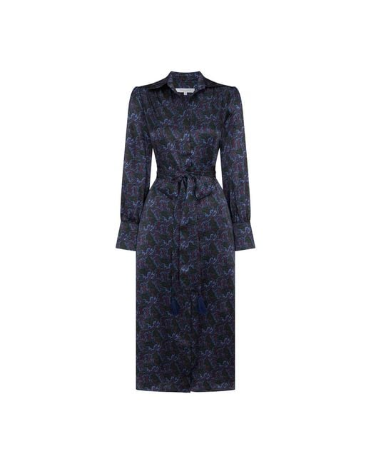 Really Wild Clothing Blue Birch Print Silk Shirt Dress