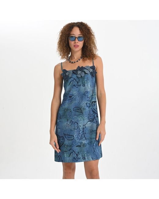 Lalipop Design Blue Floral Appliqué Mini Dress