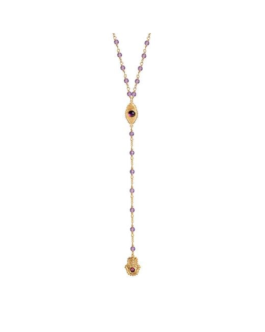 Karma and Luck Metallic Amethyst Evil Eye Hamsa Lariat Necklace – Protection & Peace Jewelry – Peace Of Spirit