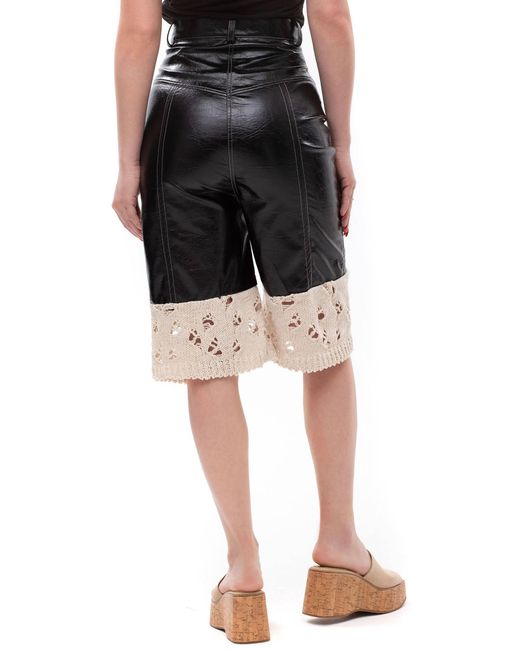 Maison Bogomil Black Edge Contrast – Cropped Eco-Leather & Knit Shorts