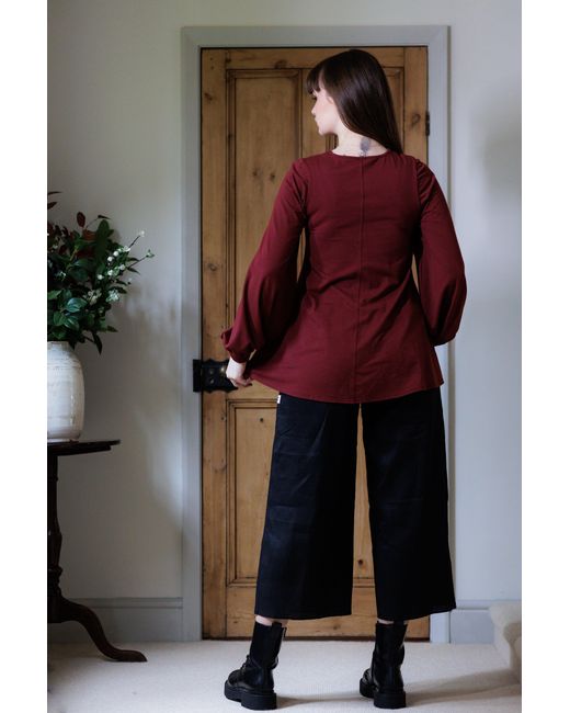 Frock Tales Black Guru Flared Top With Blouson Sleeves