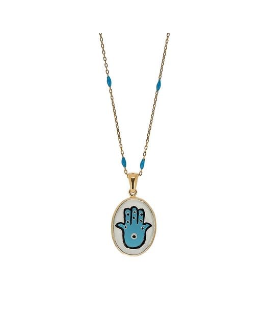 Ebru Jewelry Metallic Blessed Hamsa Hand Turquoise Necklace-gold