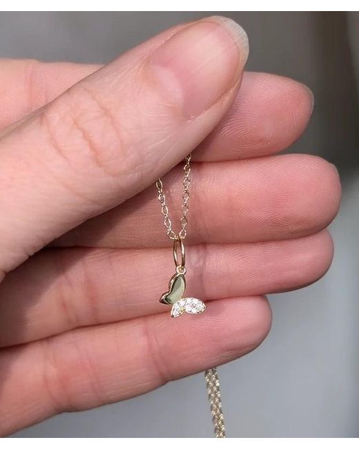 KAMARIA Metallic Mini Butterfly Charm Necklace With Crystals