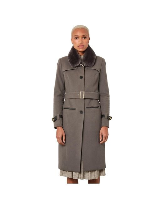 SEREN LONDON Brown Single-Breasted Detachable Fur Collar Coat