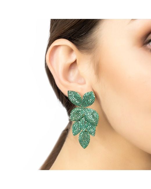 Latelita London Green Petal Cascading Flower Earrings Emerald