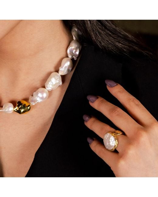 Ece London Metallic The Aphrodite Baroque Pearl Ring