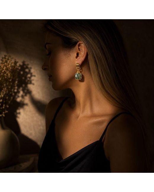 By Ozge Green Mystic Labradorite Plated Natural Stone Drop Earrings