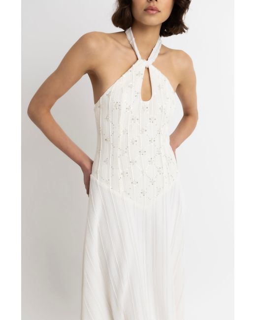 Amy Lynn White Gaia Cream Crochet Halterneck Maxi Dress