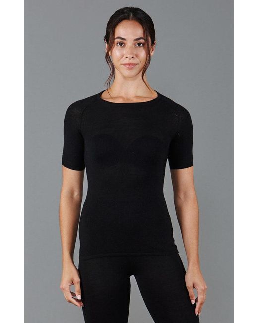Paul James Knitwear Black Midweight Merino Activewear Selene T-Shirt