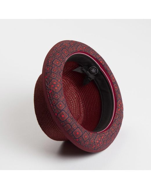 Dasmarca Hats Red Dasmarca Tommy Burgundy Summer Straw Porkpie Hat With Vintage Geometric Prints for men