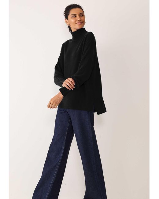 Loop Cashmere Black Chevron Detail Relaxed Polo Sweater
