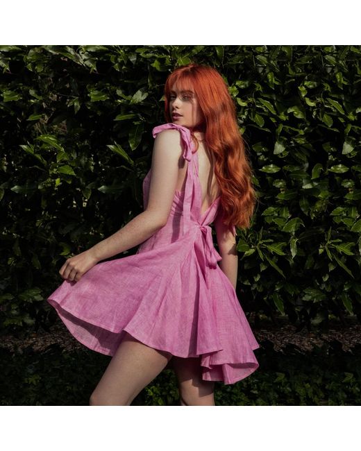 Sanctumum Pink Kaya Mini Linen Dress