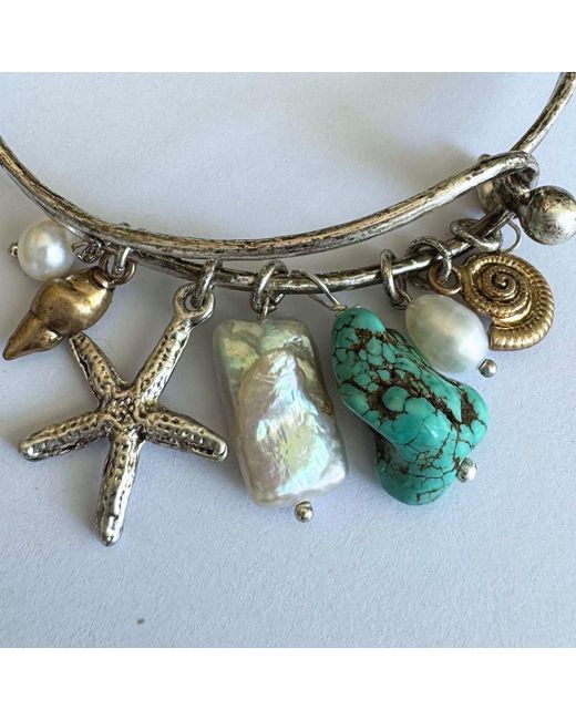 Rare Matters Jewelry Blue Ocean Treasures & Freshwater Pearl Charm Bangle