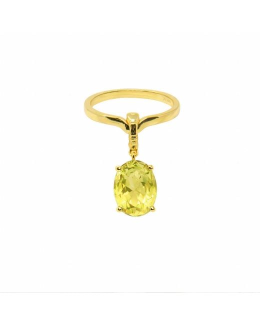 NASI SILVER Yellow Crystalis Dancer Dangling Ring- Lemon Quartz