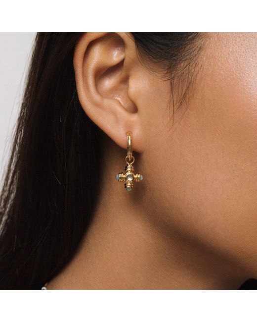Lulu B London Metallic Topaz Cross Gemstone Charm Hoop Earrings