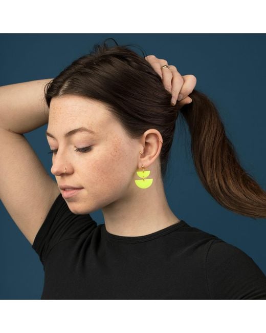 By Chavelli Yellow Twin Luna Half-Moon Dangly Earrings