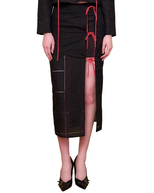 Pcfg Black The Broderie Anglaise Edit Embroidered Slit Maxi Skirt