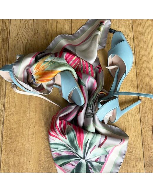 Ralufineart Green Silk Scarf Blossoming Beauty