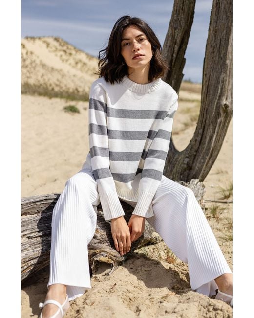 SALANIDA White Marina Striped 100% Merino Jumper