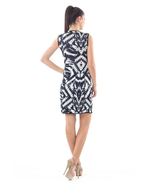 Conquista Blue Print Dress With Uneven Hemline