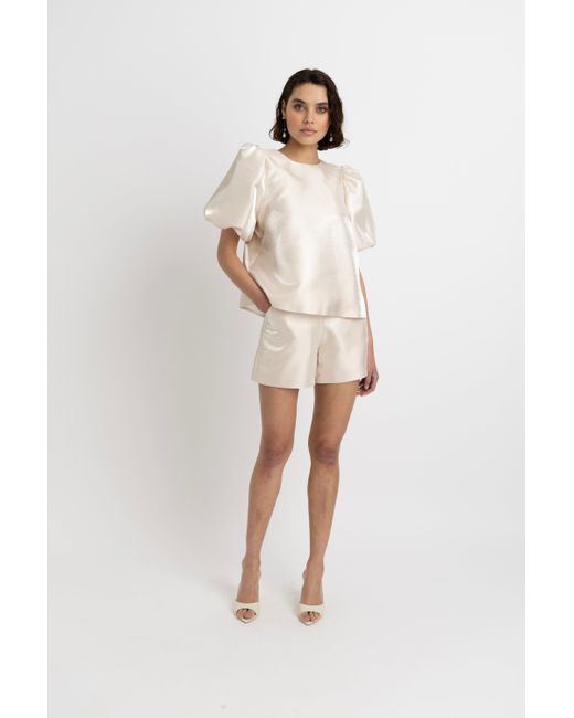 Amy Lynn Natural Neutrals Aurora Tailored Satin Shorts