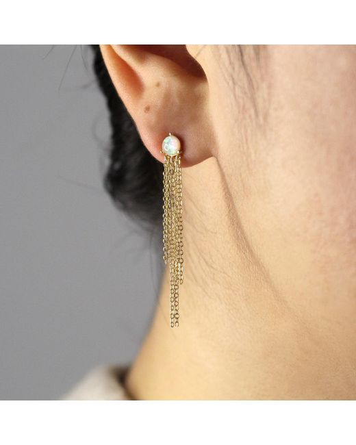VicStoneNYC Fine Jewelry Metallic Beautiful Opal Chain Dangle Earrings