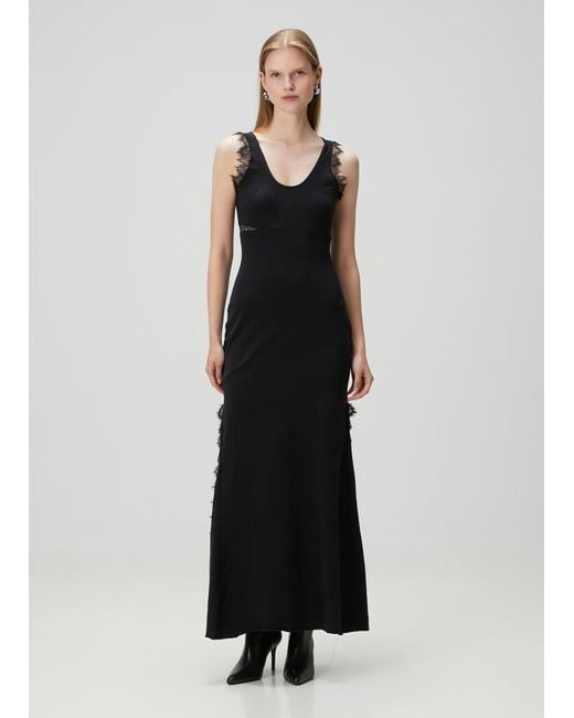 Pcfg Black Cotton Long Fitted Dress With Straps