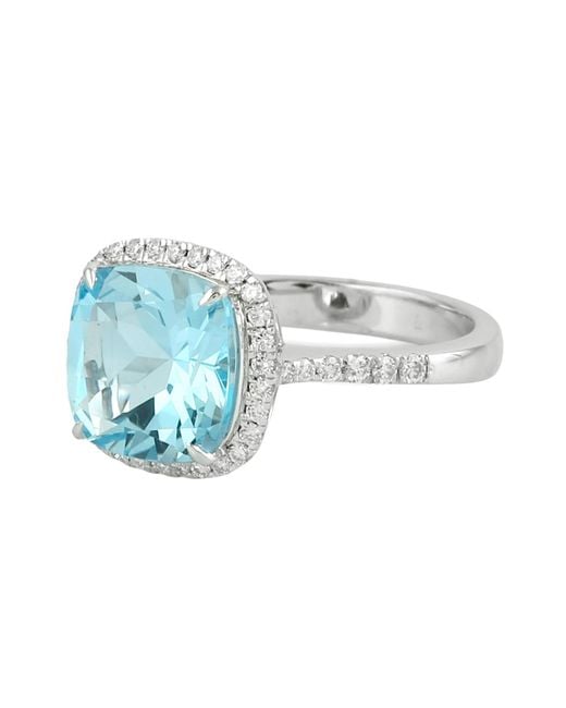 Artisan Blue 14K Topaz & Diamond Halo Solitaire Ring