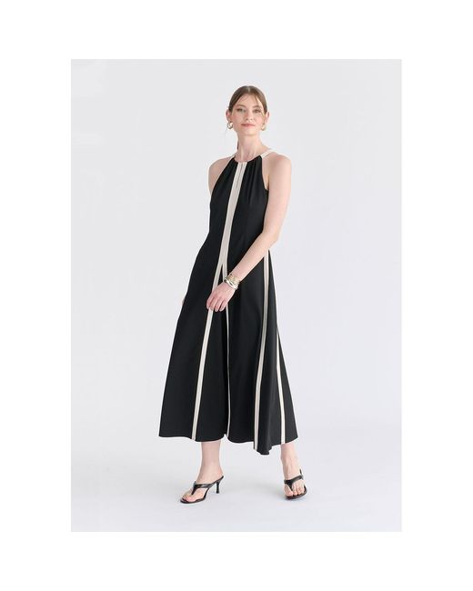 Paisie Black Contrast Details Halterneck Midi Dress