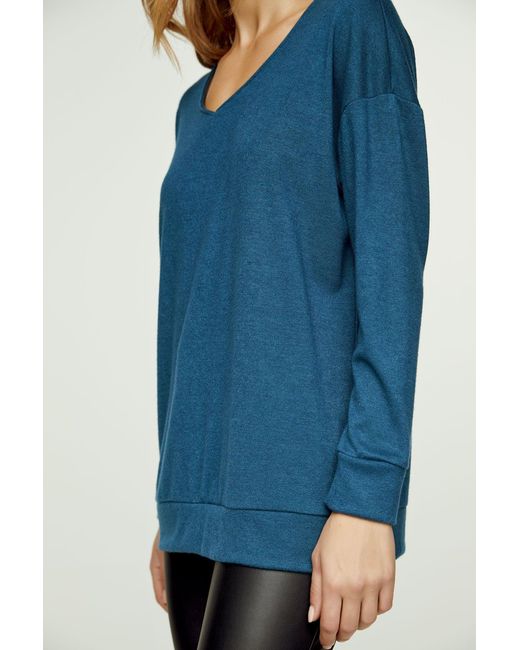 Conquista Blue Petrol V Neck Knit Top