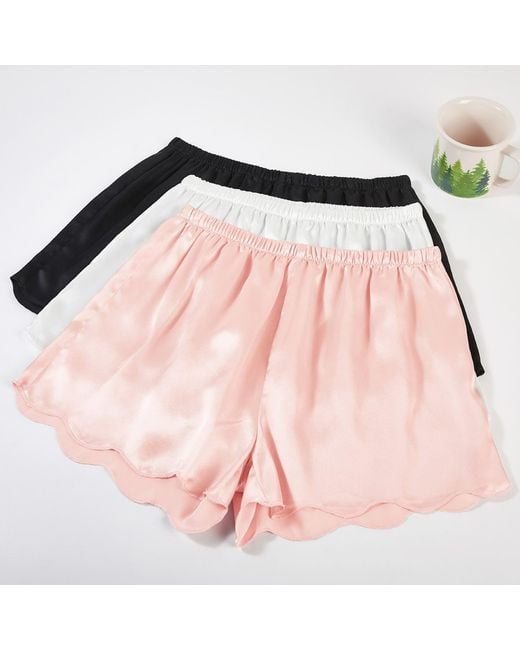 Soft Strokes Silk Red Pure Silk Powder Scallop Edged Shorts