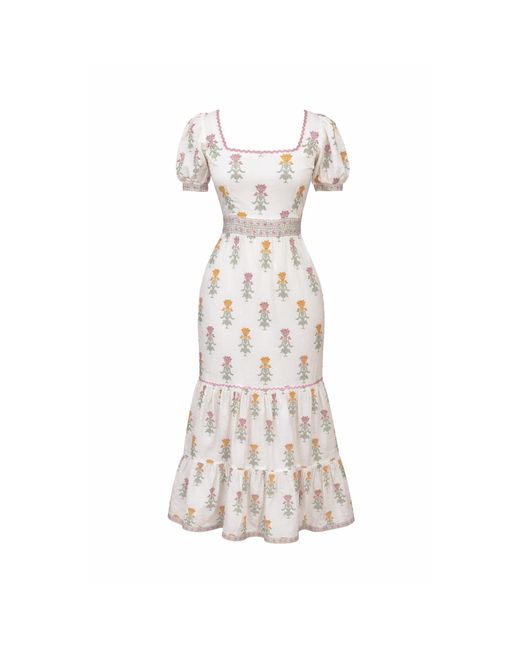 Echo of Pink White Juliet Hand Block Print Maxi Dress