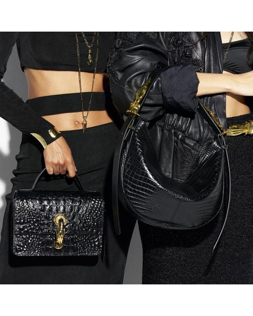 Indigolush Black Hobo Adjustable Hand Shaped Leather Bag Mini Lizard Two Hands